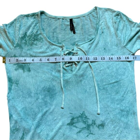 Women's S Empyre Blue Green Tie Dye Short Sleeve Shirt Small Lace Up Front Tee - Picture 5 of 7